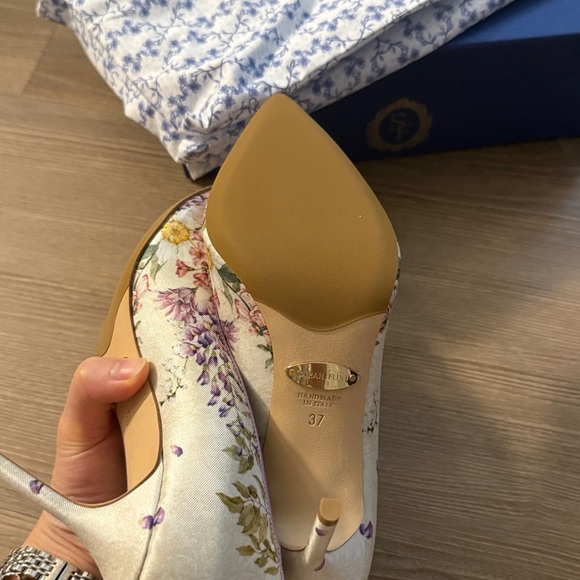 New Sarah Flint perfect pump 85 in white floral silk - Picture 4 of 7